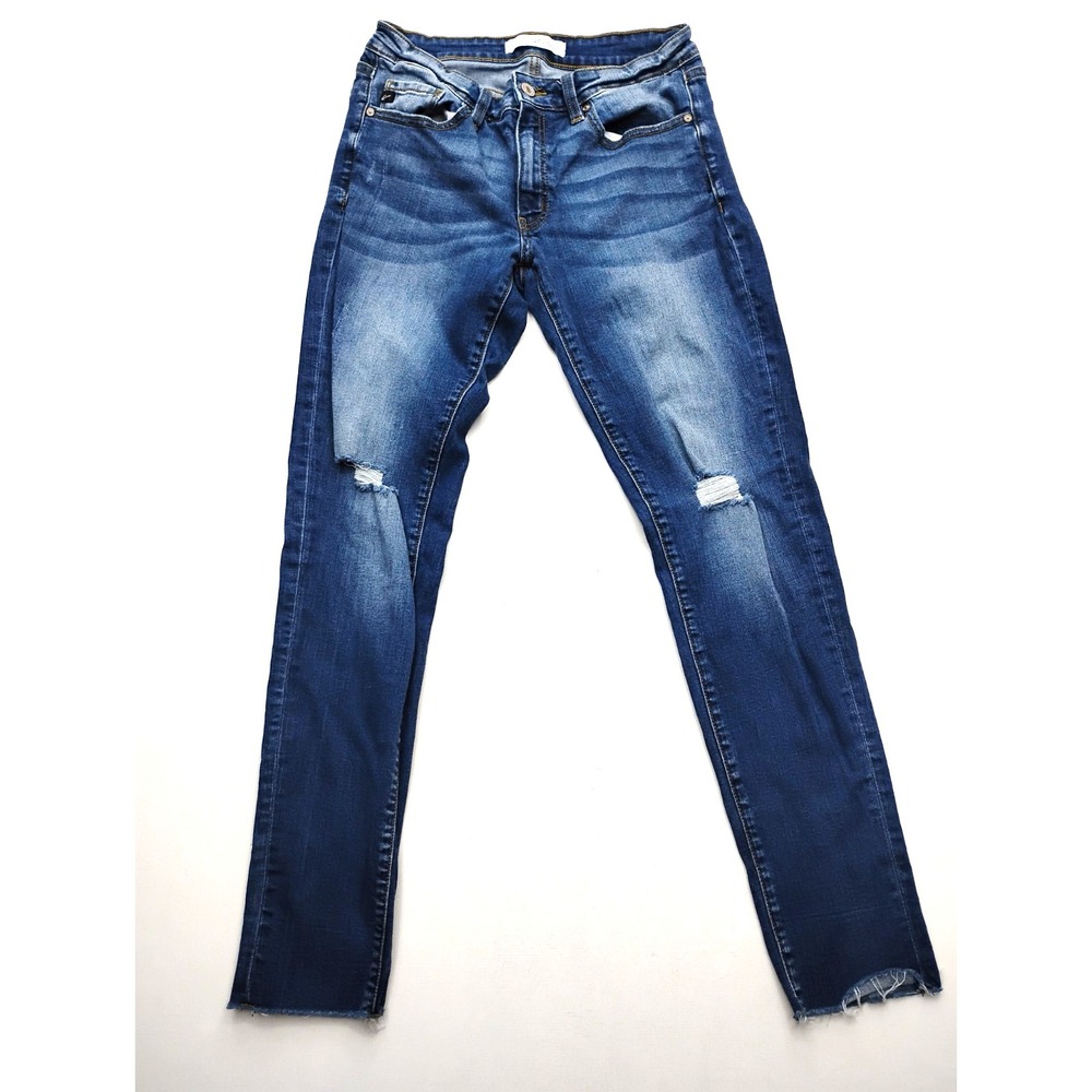 KanCan Jeans Women's 9 Blue Dark Wash Mid High Rise Skinny Jeans Distressed